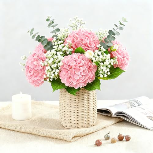 6 Pcs Real Touch Pink Hydrangea Artificial Flowers with Stems, Fake Silk Flowers for Outdoors, Artificial Flowers for Home Decor Wedding Bouquets Centerpieces Vase - color: Pink, size: 6 Pcs