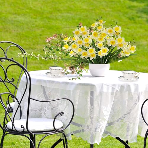 SNAIL GARDEN 2 Bunches 42 Heads Artificial Daffodils, 58cm/22 Long Stem Artificial Spring Flowers,Faux Daffodils for Home Garden Office Wedding Party Easter Decorations (White&Yellow)