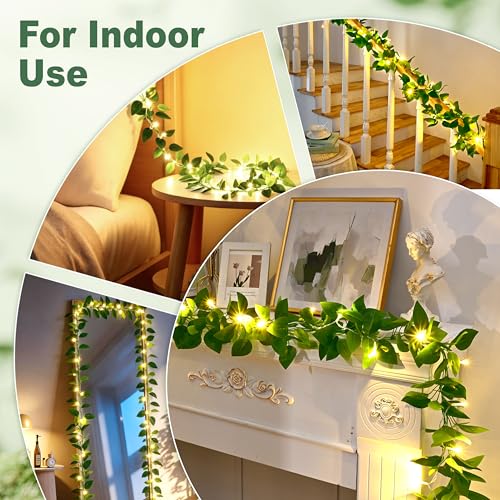 BLEUM CADE 2Pcs Fake Vines with 50 LED String Lights | Faux Pothos Leaves Artificial Ivy Garland Fake Plants for Indoor & Outdoor Home Wall Garden Wedding Party Decor - color: Pothos Vines With Lights - 2pcs