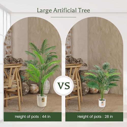 Der Rose 44'' Artificial Palm Tree Large Fake Tropical Faux Plants Indoor and Outdoor Tall for Home Bathroom Porch Outside Patio Decor (Light Beige Pot) - size: 44"-LIGHT BEIGE