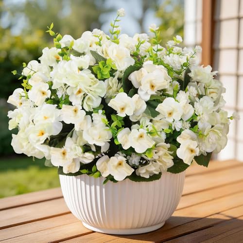 Olatay 12 Bundles Mixed Color Artificial Flowers for Outdoor, Artificial Geraniums Flowers for Outdoor, UV-Resistant Fake Geraniums for Porch, Balcony, Garden, Indoor Decoration (White) - color: White