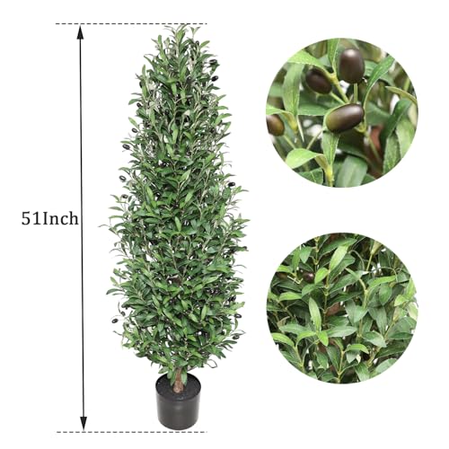 momoplant Artificial Olive Topiary Tree 51Inch Tall Fake Olive Plant Set of 2 Realistic Faux Silk Olive Trees for Decor Indoor Outdoor - size: 51Inch
