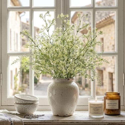 32.6" White Babys Breath Artificial Flowers Set of 3, Faux Baby Breath Flowers Artificial Plastic Flower for Decoration, Long Fake Babies Breaths for Tall Vase, Floral Arrangement, Wedding, Home Decor - color: # White Set of 3