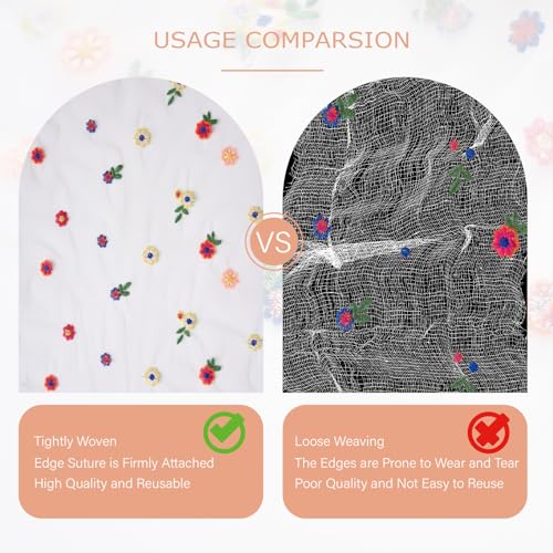 Lvory Embroidery Daisy Table Runner 10ft 120 Inch Fall Florals Gauze Tulle Cheesecloth Holiday Kitchen Dining Table Decoration for Home Wedding Party Baby Shower Birthday Decorations - color: Ivory, size: 10ft x 1Pack