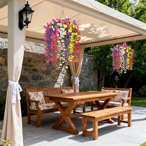 INXUGAO Artificial Flowers with Hanging Basket, Outdoor Faux Plants Silk Morning Glory Vines, Fake Petunias for Garden Patio Spring Summer Decor, 12 pcs Mixed Color - color: Mix Color