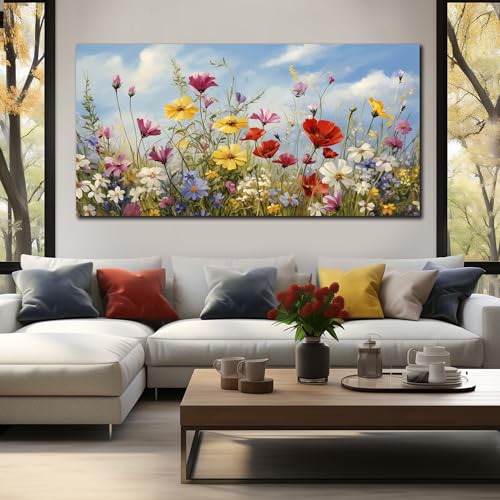 Flower Pictures Wall Decor for Bedroom Women Colorful Wall Art for Living Room Large Size Ready to Hang 29 x 58 Inch - color: Yellow Red White, size: 58"L x 29"W