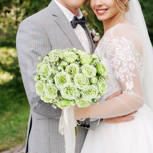 Artificial Peonies Silk Flowers, Faux Peony Bouquet 2 Bundles Florals Arrangements Decor for Farmhouse Home Boho Wedding Table Centerpiece, Fake Plastic Flowers Bulk for Vase Decoration (Green, 2PCS) - color: Green, size: 2PCS