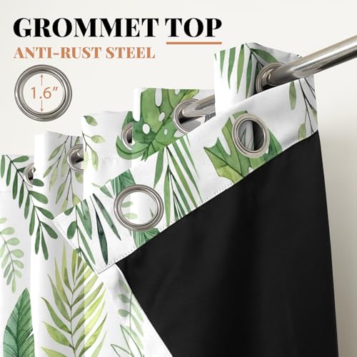 Renaiss Green Leaf Blackout Curtains, Tropical Safari Plants Patterned Thermal Insulated Bedroom Window Curtains, Eucalyptus Botanical Window Curtains for Kitchen, 45" L x 29" W 2 Panel Set - color: Green & White, size: 29"W x 45"L (Pack of 2)