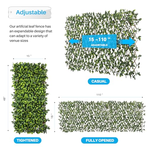 Patio Paradise 1PC Artificial Ivy Expandable Privacy Fence Screen Faux Greenery Wall Green Vines Leaf Hedge Outdoor Lattice Panels Covering for Apartment Balcony Deck Porch Backyard, Single-Side - color: Ficus Leaves