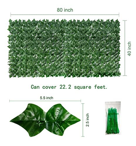 Bybeton 40" x 80" Artificial Ivy Privacy Fence Screen, UV Protected Faux Ivy Vine Leaf Roll, Greenery Wall Panels for Outdoor Patio, Balcony, Garden and Backyard Privacy Decor - color: Green - Ivy, size: 40 x 80 in