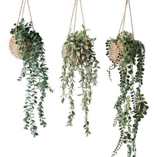 3 Pack Mini Artificial Hanging Greenary Fake Hanging Plants in Basket for Wall Living Room Decor Bathroom Shelf Home Indoor - color: Hanging-a-3pcs