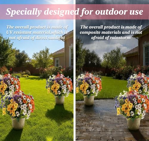 ilauke 9 Bundles Artificial Flowers for Outdoors, 13.8in UV Resistant Silk Violets Outdoor Fake Plants Faux Flowers for Outdoor Planters Spring Summer Decor Porch Plant Hanging Basket - color: 9-color Violet
