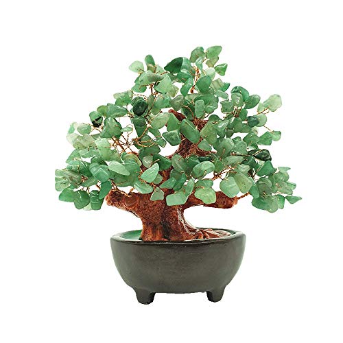 Colorsheng 7 Inch Quartz Crystal Money Tree Bonsai Feng Shui Gem Decoration for Wealth and Luck (Green) - color: Green