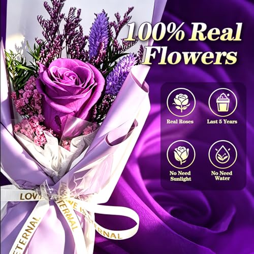 Preserved Flowers for Delivery,Purple Rose Bouquet Gift for Women and Mom,Preserved Flowers Bouquet,Birthday Flowers Gifts Grandma Wife Friends,Roses Gift Valentine’s Day Mothers Day - color: Purple-Bouquet