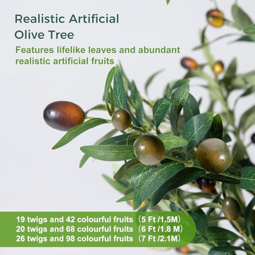 Olive Trees Artificial Indoor, 5FT Tall Faux Olive Tree with Moss and Planter, Artificial Plants Indoor with Realistic Silk Leaves and Lifelike Fruits, Fake Tree for Home Office Living Room Decor - size: 5ft