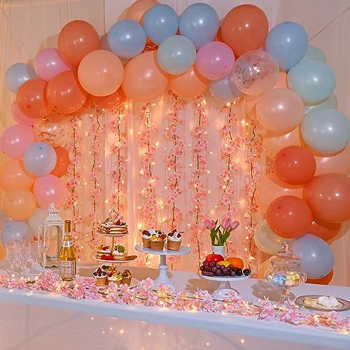 Sunm Boutique Cherry Blossom Garland 4-Pack 23.6 Ft Cherry Blossom Hanging Vine with 32.8 Ft Long 80 LED String Lights Silk Sakura Vines Garland for Wedding Party Decor, Pink - color: Pink With Light, size: Pack of 4
