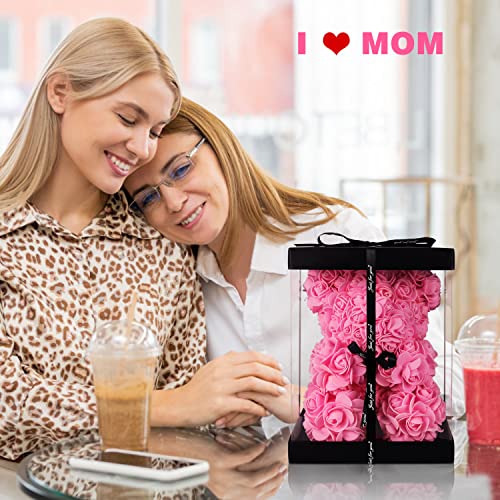 Mothers Day Rose Gifts for Mom—Ladies' Rose Teddy Bear, Artificial Rose Teddy Bear Birthday Bouquet, Mother's Day Rose Gifts, the Perfect Choice for Your Wife, Mom, or Grandma - color: Pink