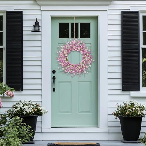 24 Inch Artificial Purple Forsythia Flower Wreath, Lavender Silk & Paper Bridal Floral Wreath for Front Door, Romantic Spring Summer Decor, Elegant All Season Farmhouse Porch Wall Decoration - color: Purple