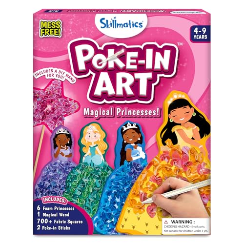 Skillmatics Poke-in Art - Magical Princesses, Mess-Free Fun for Kids, DIY Wood Craft Kits, Creative Activity, Gifts for Girls & Boys Ages 4, 5, 6, 7, 8, 9 - style: 1. Magical Princesses