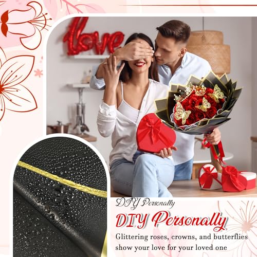 Thiccywoov 36 Pcs Glitter Roses Bouquet Graduation Artificial Rose DIY Flower Bouquet Kit Flower Wrapping Paper 3D Butterflies Crowns for Mom Mother Teacher Birthday (Red) - color: Red