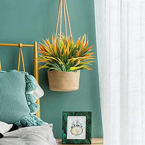 16 Pcs Outdoor Fake Plants UV Resistant Artificial Tall Grass Plants Faux Tropical Flowers Bushes Fall Winter Summer Planters Yard Patio Front Porch Décor Plastic Greenery Shrubs Decoration - color: Yellow Grass Plant, size: 16 Pcs