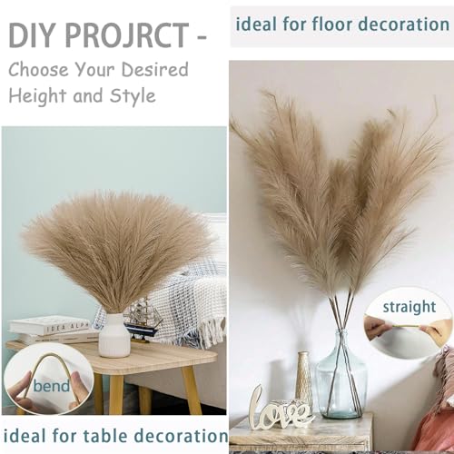 38" 10 Stems Faux Pampas Grass Decor - Tall Pampas Grass for Floor Vase Fluffy Artificial Pampas Grass for Boho Home Wedding Mothers Day Decoration（Brown） - color: A-brown