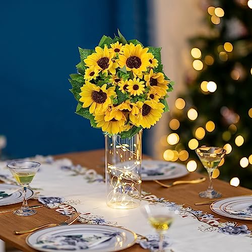 BLOSMON Sunflowers Artificial Flowers Ball - 10 Pcs Fake Yellow Sunflower Flowers CenterPieces Decoration for Wedding Table - Silk Kissing Floral Arrangements for Home Party Event DIY Decor | Wedding Table Decoration Artificial Floral Arrangements - Faux