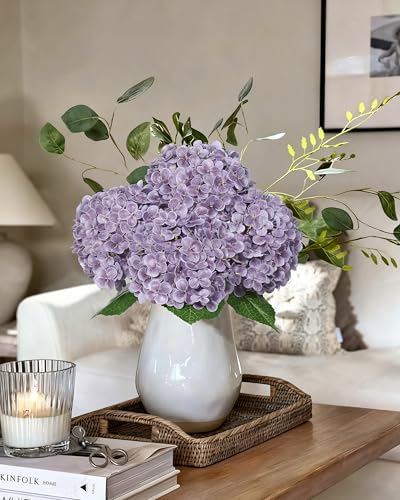 DuHouse 3Pcs Large Hydrangea Artificial Flowers,20 inch Latex Real Touch Hydrangeas Lifelike Hydrangea Flower for Home Wedding Bouquets Centerpieces Party Living Room Decoration(Light Purple) - color: Light Purple, size: 3pcs