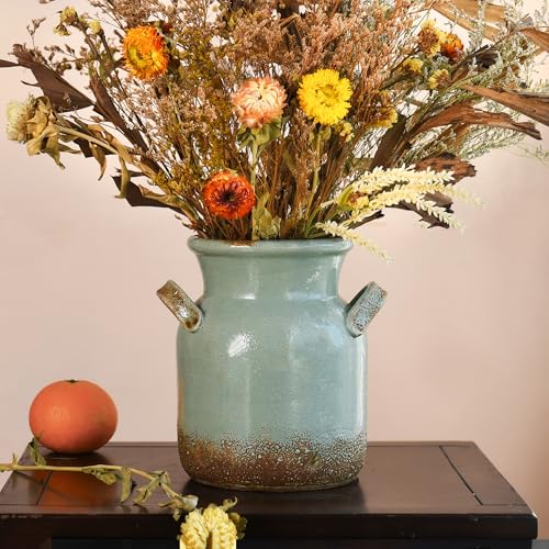 Quoowiit Ceramic Rustic Farmhouse Vase, Distressed Decorative Flower Vases for Home Decor, Ideal Shelf Decor, Green Boho Vase for Living Room Bedroom Kitchen Office Centerpiece Table Decorations - color: 8 Inch-green