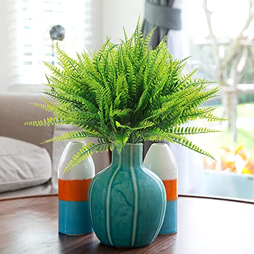 Coreland Outdoor Artificial Boston Fern Plants Bushes 20Packs Faux Plants Shrubs Greenery UV Resistant for House Office Garden Décor - color: 20 Pcs
