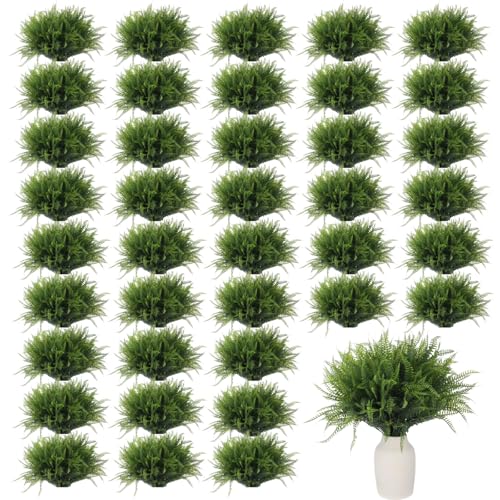 ZALIR 40 Bundles Artificial Boston Fern Plants, 15 in Realistic Sun Protection Faux Greenery, Faux Plastic Shrubs, No Fade Fake Fern Stems for Patio, Garden, Yard, Deck & Home Decoration