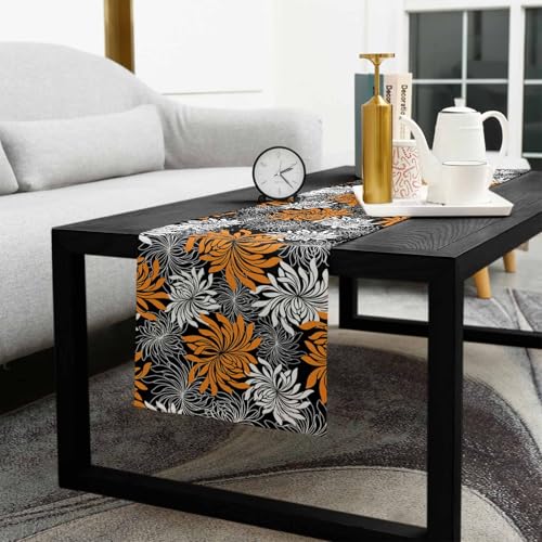 Orange Chrysanthemum Flowers Table Runner-Cotton Linen-Long 36 Inch Holiday Dresser Scarves, Thanksgiving Fall Floral Tablerunner for Kitchen Coffee/Dining Bedroom Home Living Room Dinner Scarf Décor - color: Chrysanthemumppe5246, size: 13x36 Inch