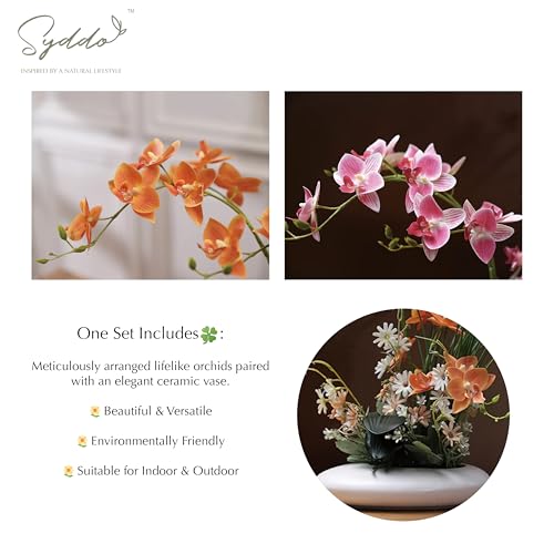 SYDDOL 45 cm Artificial Orchids in Pot, Decorative Orchid Bonsai with Real Touch Technology, Artificial / Fake Orchids that Look Real for Table Decorations (White Flower + White Pot) - color: White Flower + White Pot