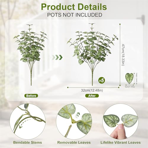 Ivydale Artificial Plants Outdoor 5 Pcs, Faux Greenery Plants Outdoor UV Resistant Silk Plants with Stems, Fake Plants for Outside Planter Front Porch Patio Pathway Decoration(Green) - color: Green