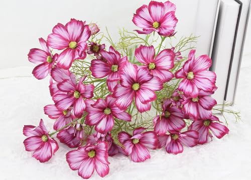 IPOPU 8Pcs Fuchsia Artificial Cosmos Flowers 40 Heads Daisy Fake Flower Faux Wildflowers for Wedding and Engagement DIY Bridal Bouquet Living Room Bathroom Home Decor - color: Fuchsia)
