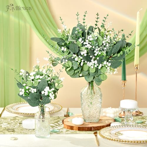 60 PCS 4 Kinds Mixed Artificial Greenery Stems,Baby Breath Flowers Artificial Bulk with Fake Eucalyptus Stems for Wedding Vase Bouquet Home Floral Decor
