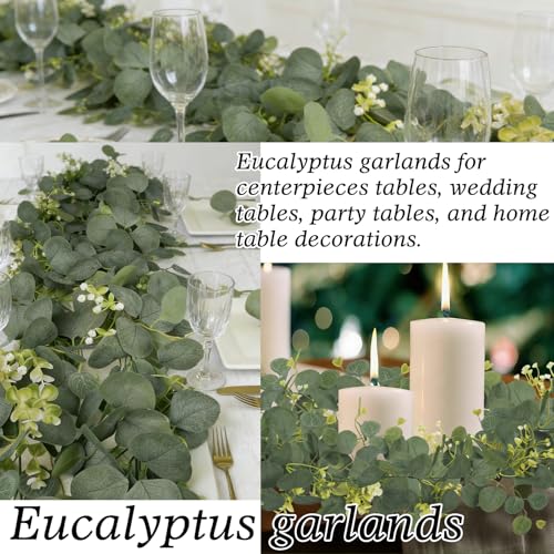 HUZIYAHAN Eucalyptus Garland Faux Silk Leaf Silver Dollar Artificial Greenery Fake Eucalyptus Leaves Garlands for Table Wedding Party Indoor Outdoor Arch Wall Mantle Room Home Decoration (1, 5.5 FT)