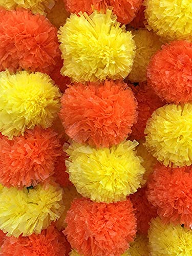 Artificial Marigold Garland for Decoration 5 Pcs of 5 feet Long Strands Artificial Marigold Flowers, Indian Decor for Pooja, Wedding Christmas, Events Decorations (Yellow + Orange) - color: Yellow + Orange