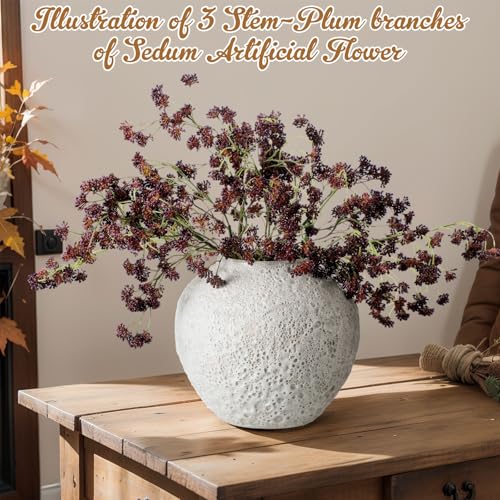 Thiccywoov 3 Pcs Plum Faux Berry Stems Artificial Dusty Sedum Berry Stems Picks Branches Faux Spray for DIY Holiday Farmhouse Home Mantel Harvest Decorations (16 Inch) - color: Plum, size: 16 inches