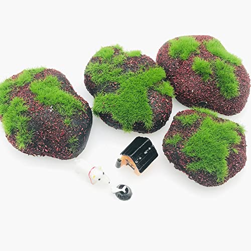 Woohome 38 PCS Artificial Moss Rocks Decorative Faux Green Moss Covered Stones, 30 PCS Green Moss Balls and 8 PCS Fake Red Brick Moss Decor for Floral Arrangements, Fairy Gardens and Crafting - color: 38pcs Red