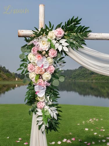 Lisuun Wedding Arch Flowers, Artificial Flowers for Decoration, Large Flower Swag for Boho Styles Wedding Ceremony Floral Decor - Pack of 2 - color: Blush&pink