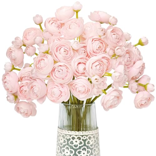 Letjolt Artificial Ranunculus Flower Pink Silk Flowers, 18pcs | Wedding Engagement Centerpieces, Bridal Shower Decorations, Home Decor, Faux DIY Bouquet - color: Pink