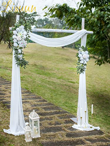 Lisuun Wedding Arch Flowers, Artificial Flowers for Decoration, Large Flower Swag for Boho Styles Wedding Ceremony Floral Decor - Pack of 2 - color: Pure White & Ivory White