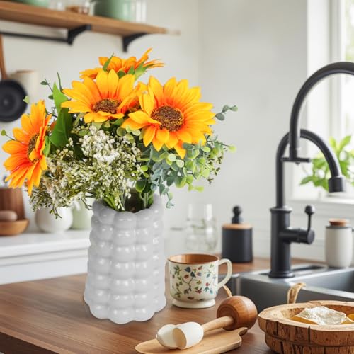 2Pcs Artificial Sunflower Bouquet, Silk Sunflower Baby Breath Flower Arrangement Fall Wedding Bouquet for Weeding Party Home Kitchen Decor Table Centerpiece