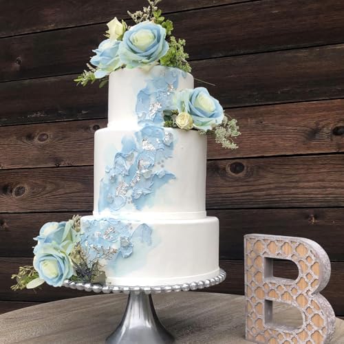 Felice Arts 12 Pack Ice Blue Spring Flowers Artificial Roses with Stems Silk Roses Fake Flowers Bouquet for Wedding Table Vase Home Kitchen Party DIY Decor - color: Ice Blue
