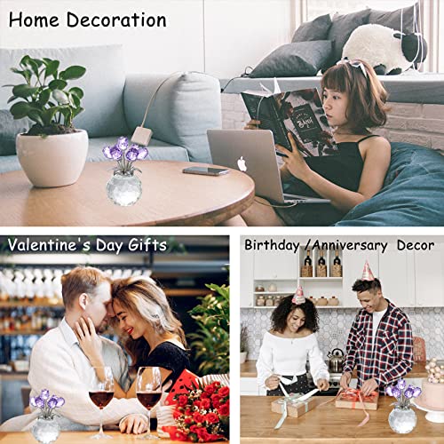 Purple Rose Flower Crystal Figurine with Vase, Bouquet Flowers Ornament Gifts for Wife Girlfriend Women , Handmade Crystal Flower Collectible Home Table Decor for Valentine's Day Wedding Anniversary - color: Purple-crystal Rose