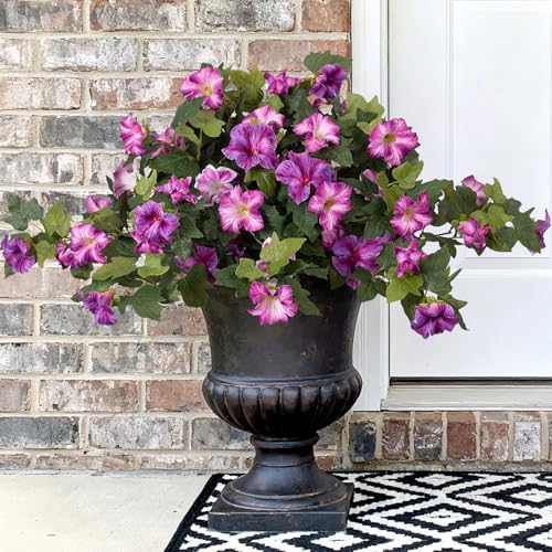 2PCS Artificial Petunia Flowers for Outdoors, Fake Flowers for Outdoor Planters UV Resistant Faux Silk Petunias for Garden Porch Yard Balcony Patio Realistic Home Kitchen Decor(Gradient Purple) - color: C-gradient Purple
