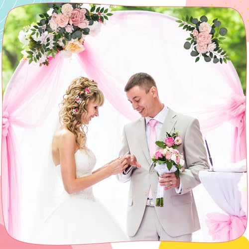 2 Pcs Wedding Arch Decorations - Reusable Artificial Hanging Flowers Floral Swag Greenery Garland for Wedding Welcome Sign Backdrop Bridal Ceremony Reception Backdrop Decoration(Beige) - color: Light Pink+beige