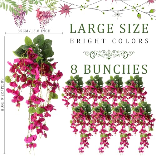 XunYee 8 Pcs Artificial Hibiscus Flowers for Outdoors Spring Summer Decor Fake Hanging Flowers Plants Uv-Resistant Faux Hibiscus Flower for Outside Porch Patio Front Door (Rose Red) - color: Rose Red