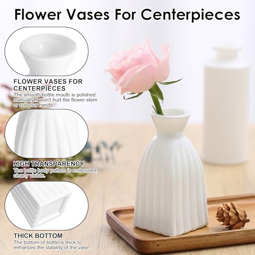 Vintage Small Glass Vases Set of 10,Mini Bud Vases for Flowers,Amber Glass Vases for Centerpieces,Wedding Decorations,Home Table Flower Decor (White) - color: White